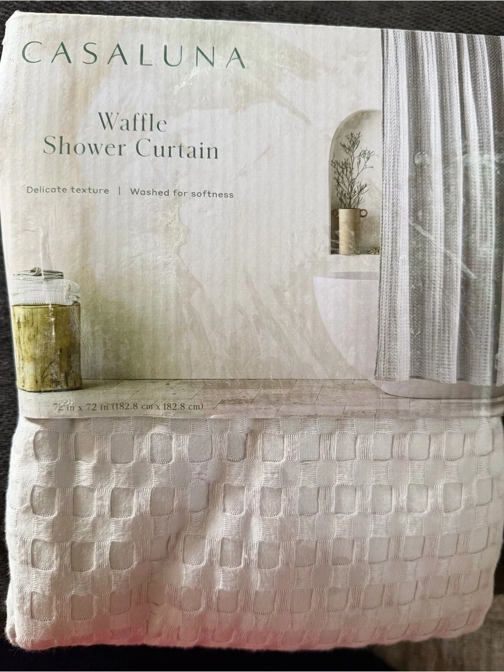 Casaluna light grey waffle fabric shower curtain